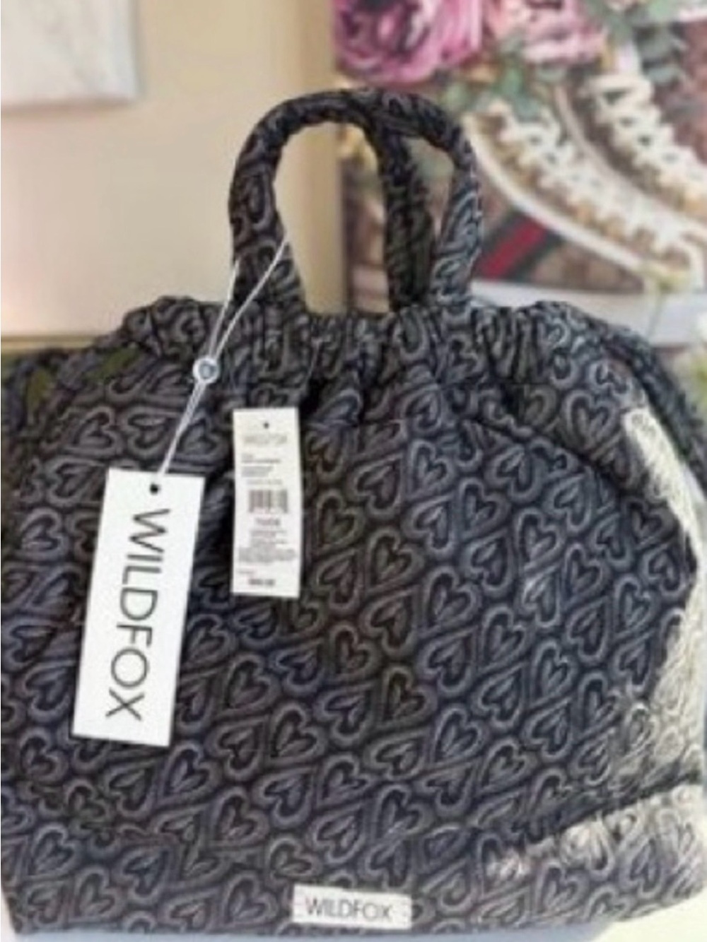Wildfox Charcoal Quilted Heart Tote